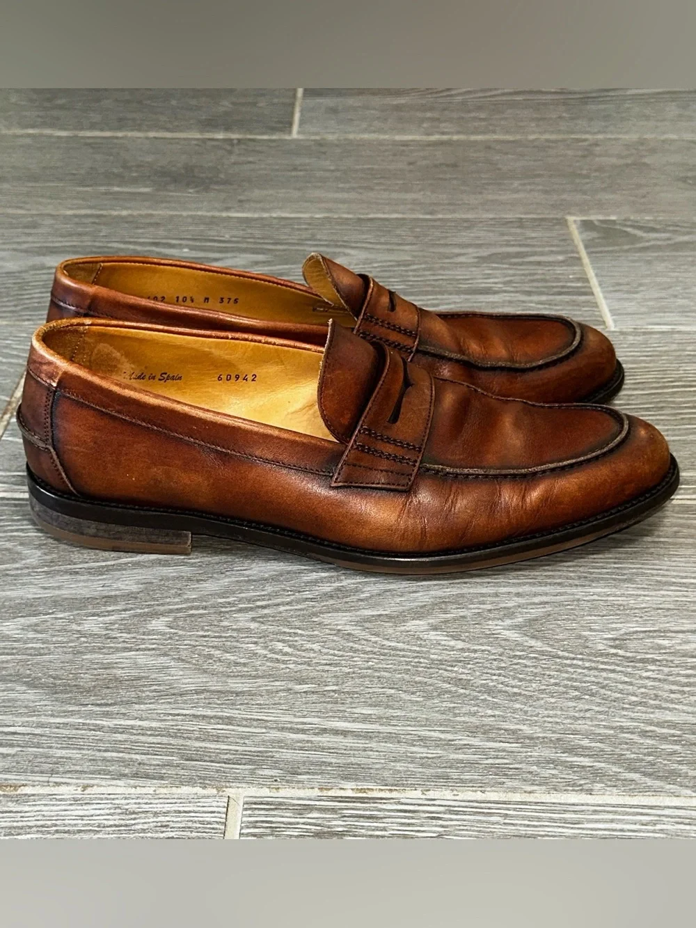 Mezlan Calfskin Penny Loafer Men’s 10.5M Cognac Slip On Shoes Hand Crafted